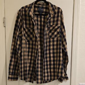 American Rag Black and Tan Plaid Casual Button Down Shirt